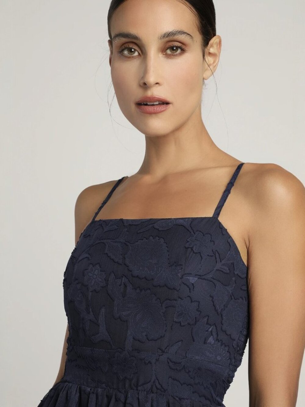 Lulus Grace and Beauty Navy Blue Burnout Floral Print Tiered Dress NWT - Picture 4 of 9